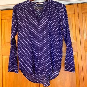 Sweet Wanderer Navy Blue Rayon Long Sleeve Blouse With Floral Design Size Medium